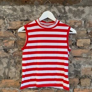 Monki Jersey Stripe Sleeveless High Crop Top
